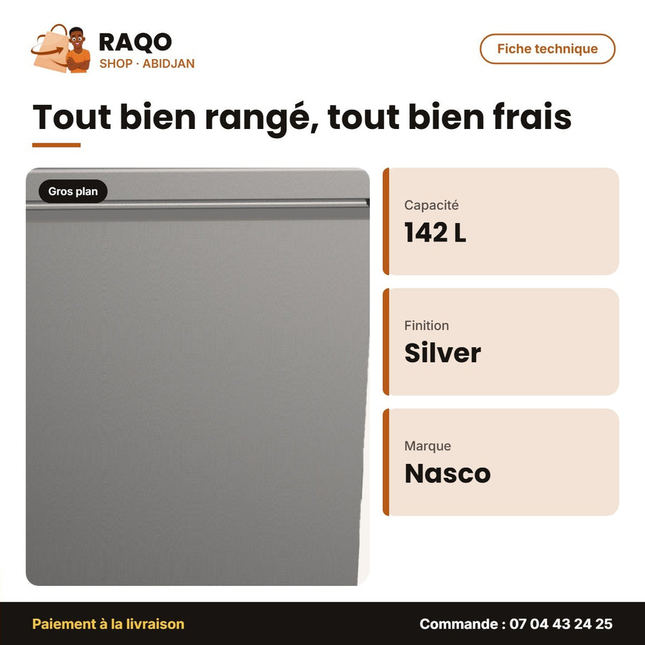 Congélateurhoriz.nasco – Silver – 142L – 1PANIER | SNAS-230
