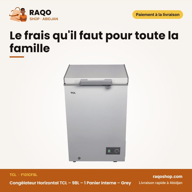 Congélateur Horizontal TCL – 98L – 1 Panier Interne – Grey | F131CFSL