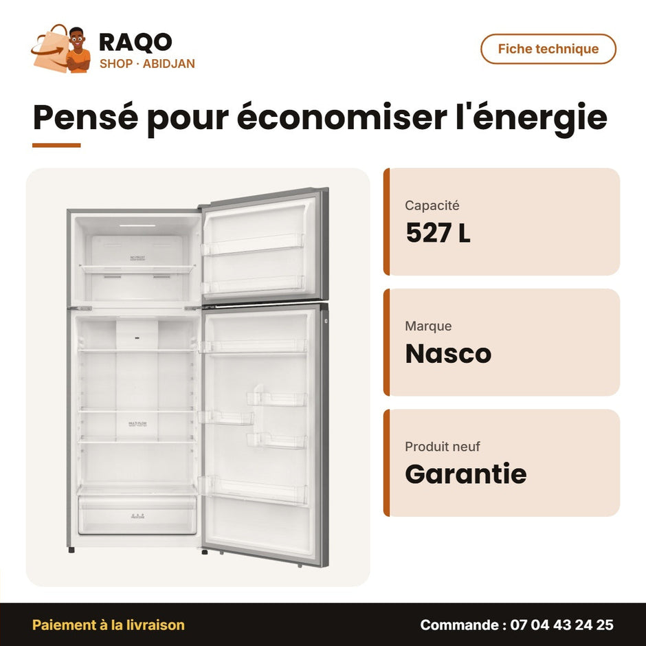 Réfrigérateur Nasco – 527L(412L+115L) – No Frost – Cool.tech. | SNASF2-685V1