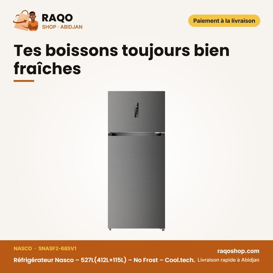 Réfrigérateur Nasco – 527L(412L+115L) – No Frost – Cool.tech. | SNASF2-685V1