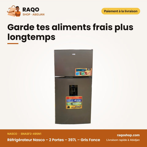 Réfrigérateur Nasco – 2 Portes – 397L – Gris Fonce | SNASF2-495N1