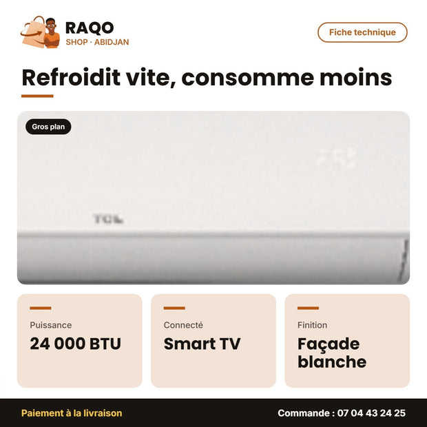 Split 24.000 BTU TCL – Façade Blanche – Smart Air-Soft Care – Éco Mode | TAC-24CSD/ZG11