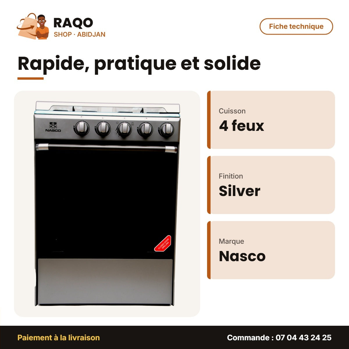 Gazinière Nasco – 4 Feux – Silver – 60 | NASGC-SNIPER60S