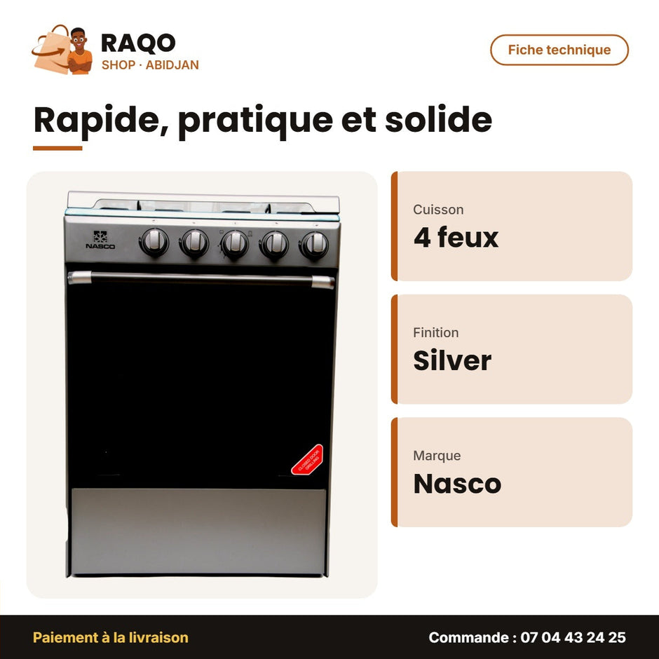 Gazinière Nasco – 4 Feux – Silver – 60 | NASGC-SNIPER60S