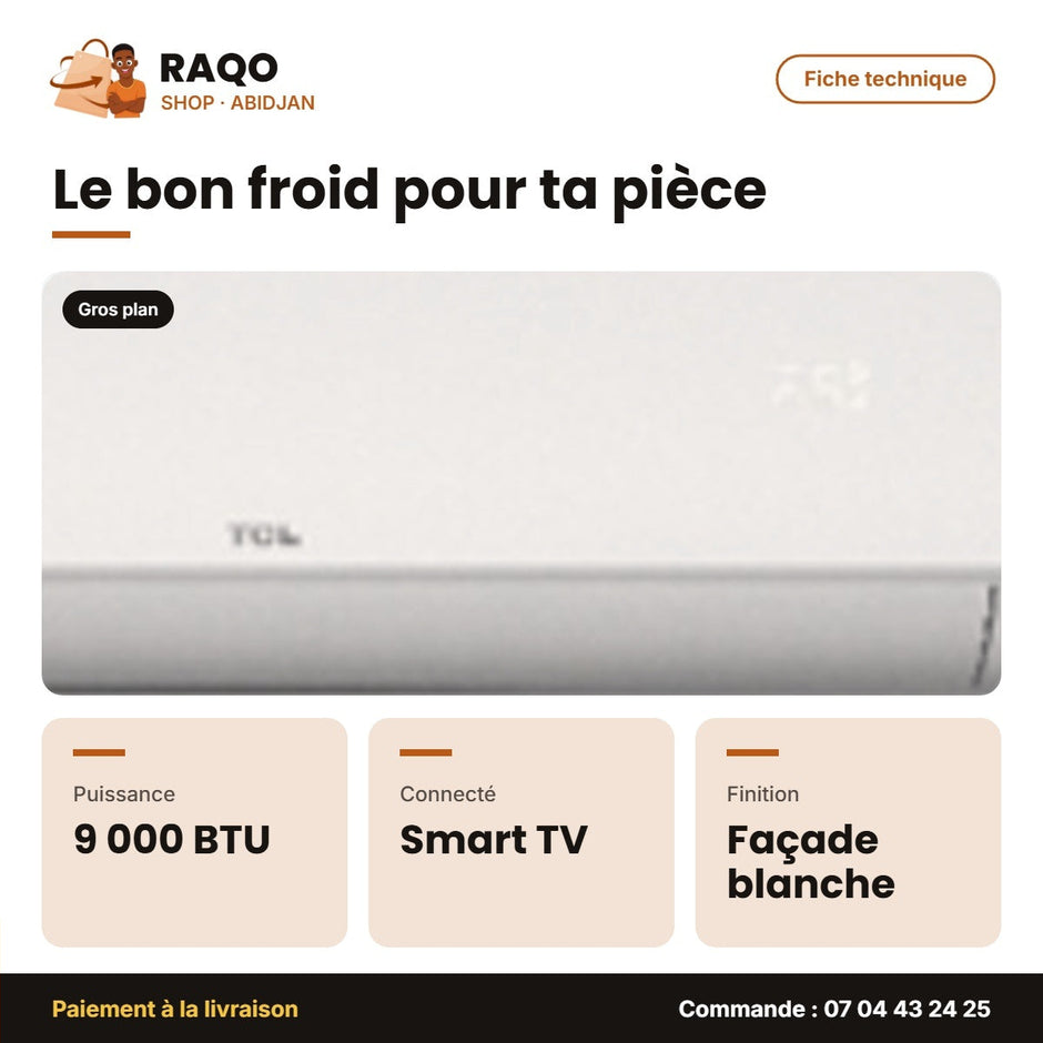Split 9000 BTU TCL – Façade Blanche – Smart Air-Soft Care – Éco Mode | TAC-09CSD/ZG11