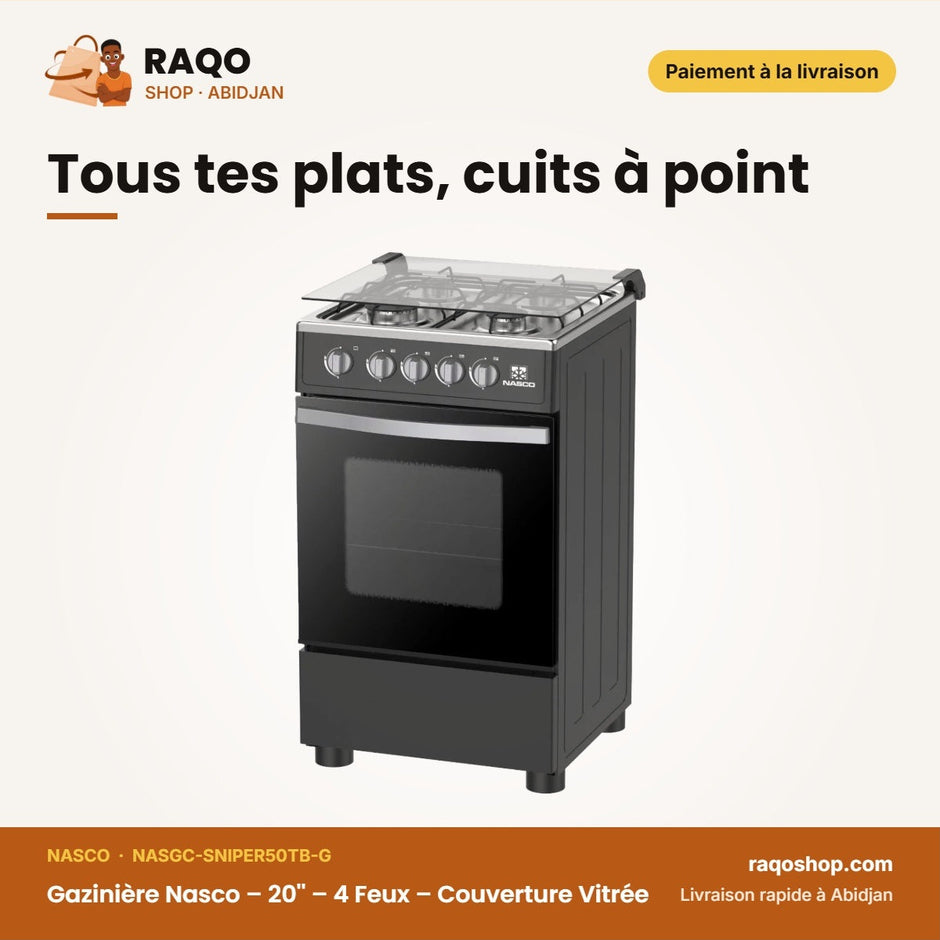 Gazinière Nasco – 20'' – 4 Feux – Couverture Vitrée | NASGC-SNIPER50TB-G