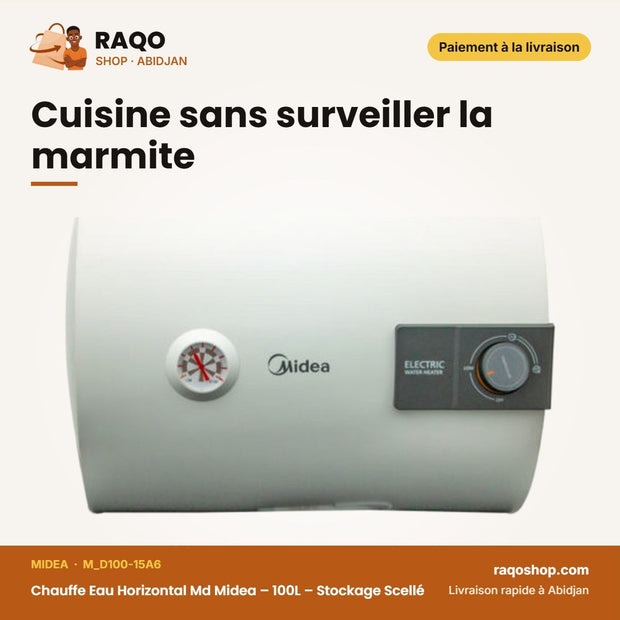 Chauffe Eau Horizontal Md Midea – 100L – Stockage Scellé – Protection Surchauffe | M_D100-15A6