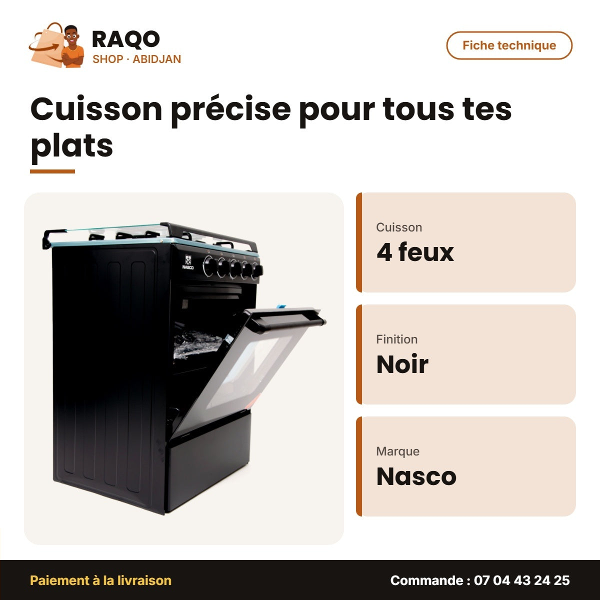 Gazinière Nasco – 4 Feux – Noir – 60 | NASGC-SNIPER60B