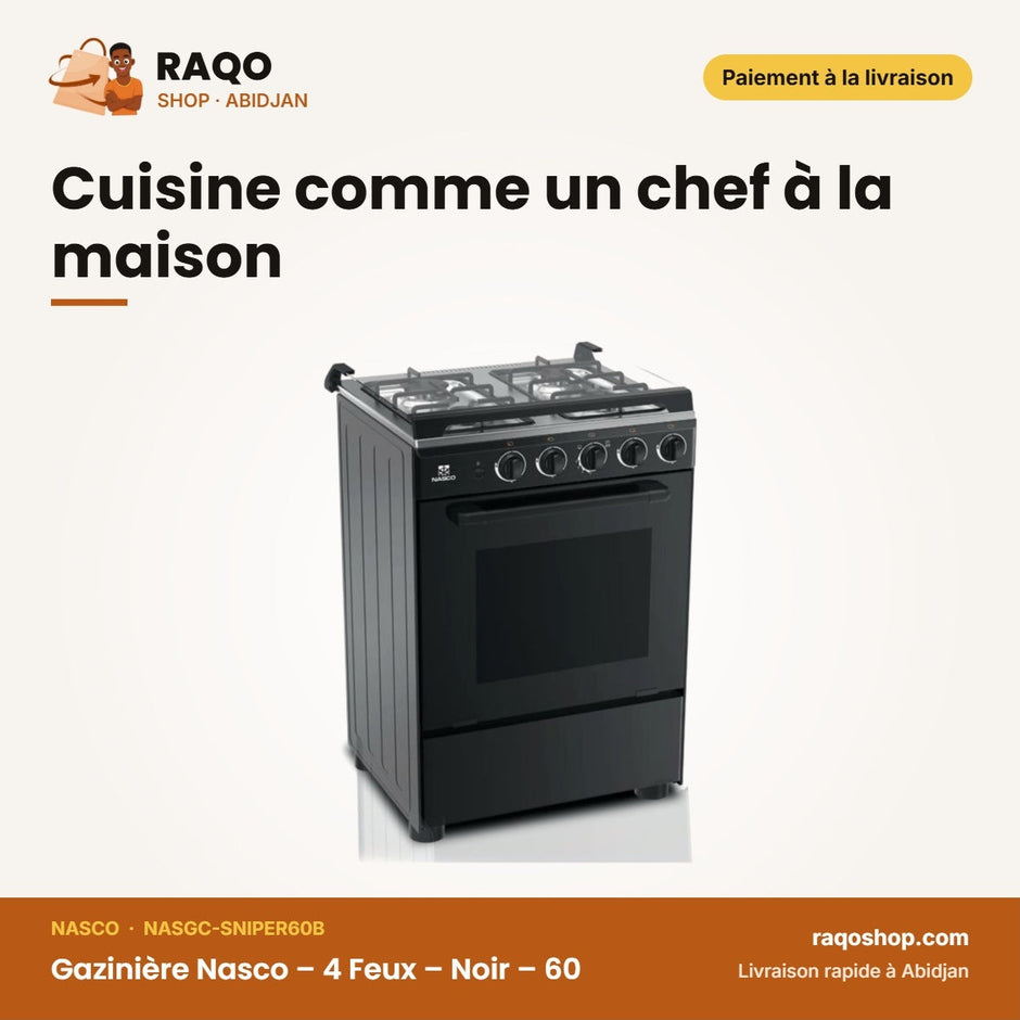 Gazinière Nasco – 4 Feux – Noir – 60 | NASGC-SNIPER60B