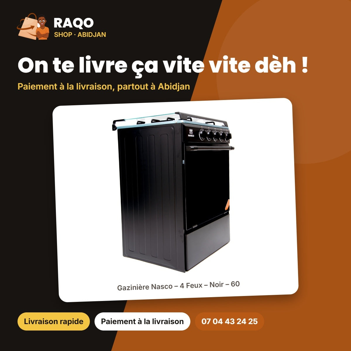 Gazinière Nasco – 4 Feux – Noir – 60 | NASGC-SNIPER60B