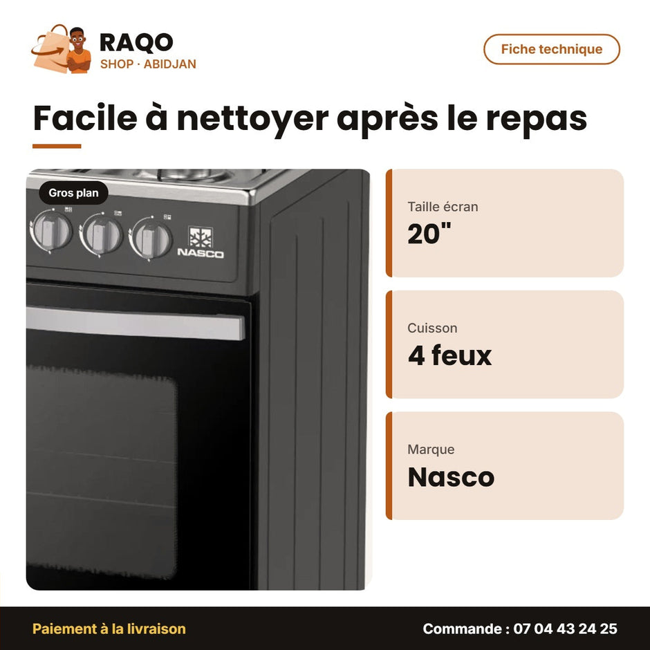 Gazinière Nasco – 20'' – 4 Feux – Couverture Vitrée | NASGC-SNIPER50TB-G