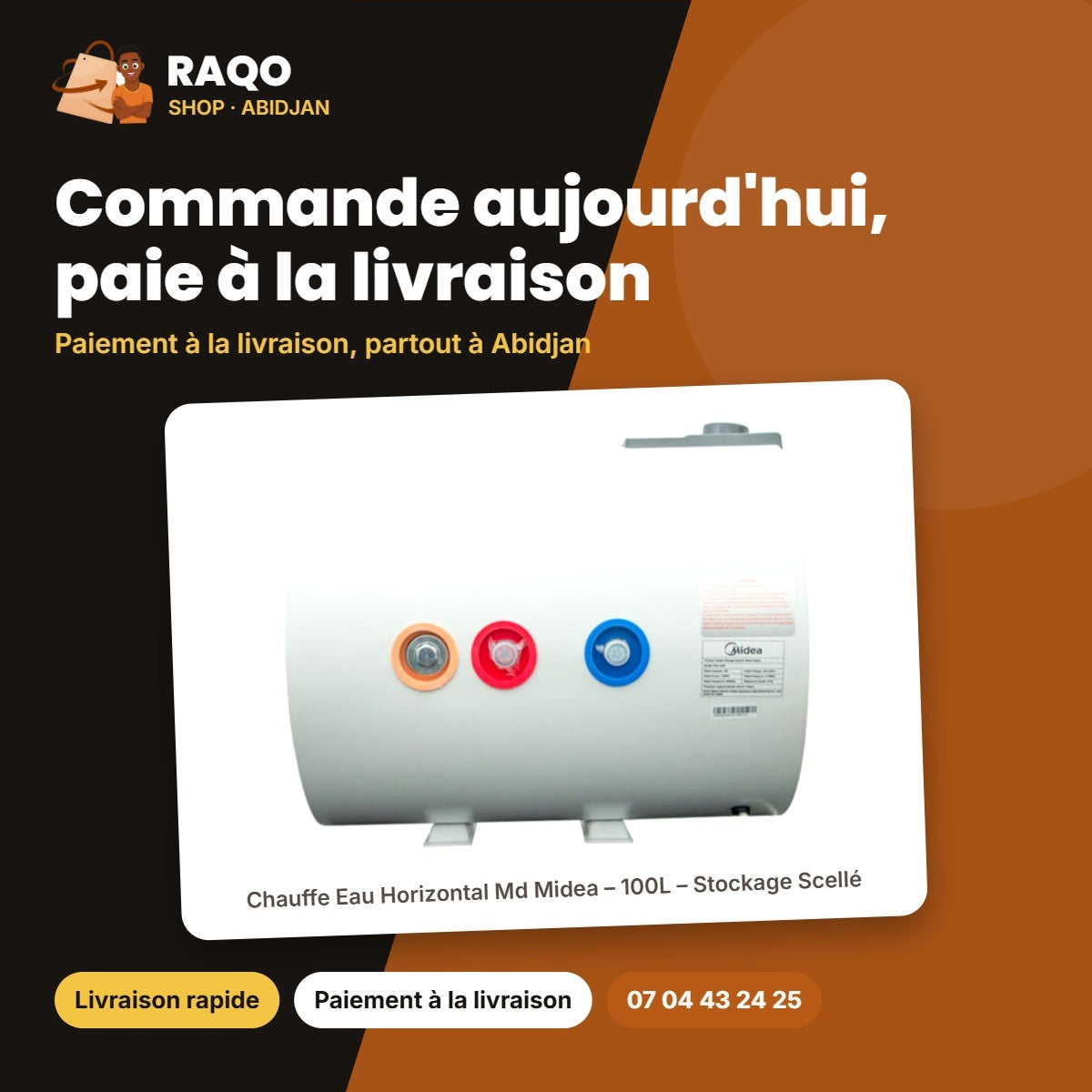 Chauffe Eau Horizontal Md Midea – 100L – Stockage Scellé – Protection Surchauffe | M_D100-15A6