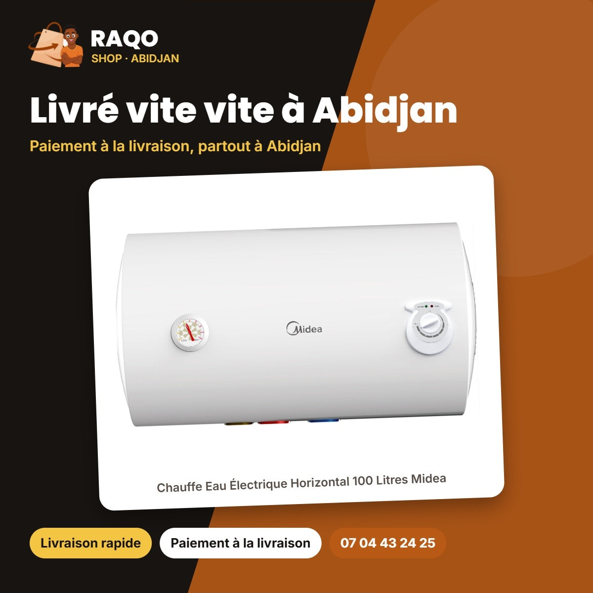 Chauffe Eau Électrique Horizontal 100 Litres Midea | M_D100-15A