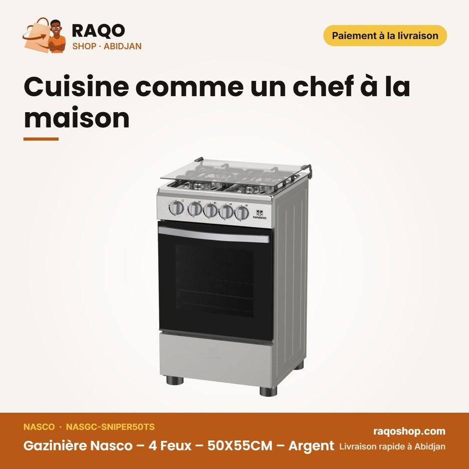 Gazinière Nasco – 4 Feux – 50X55CM – Argent | NASGC-SNIPER50TS