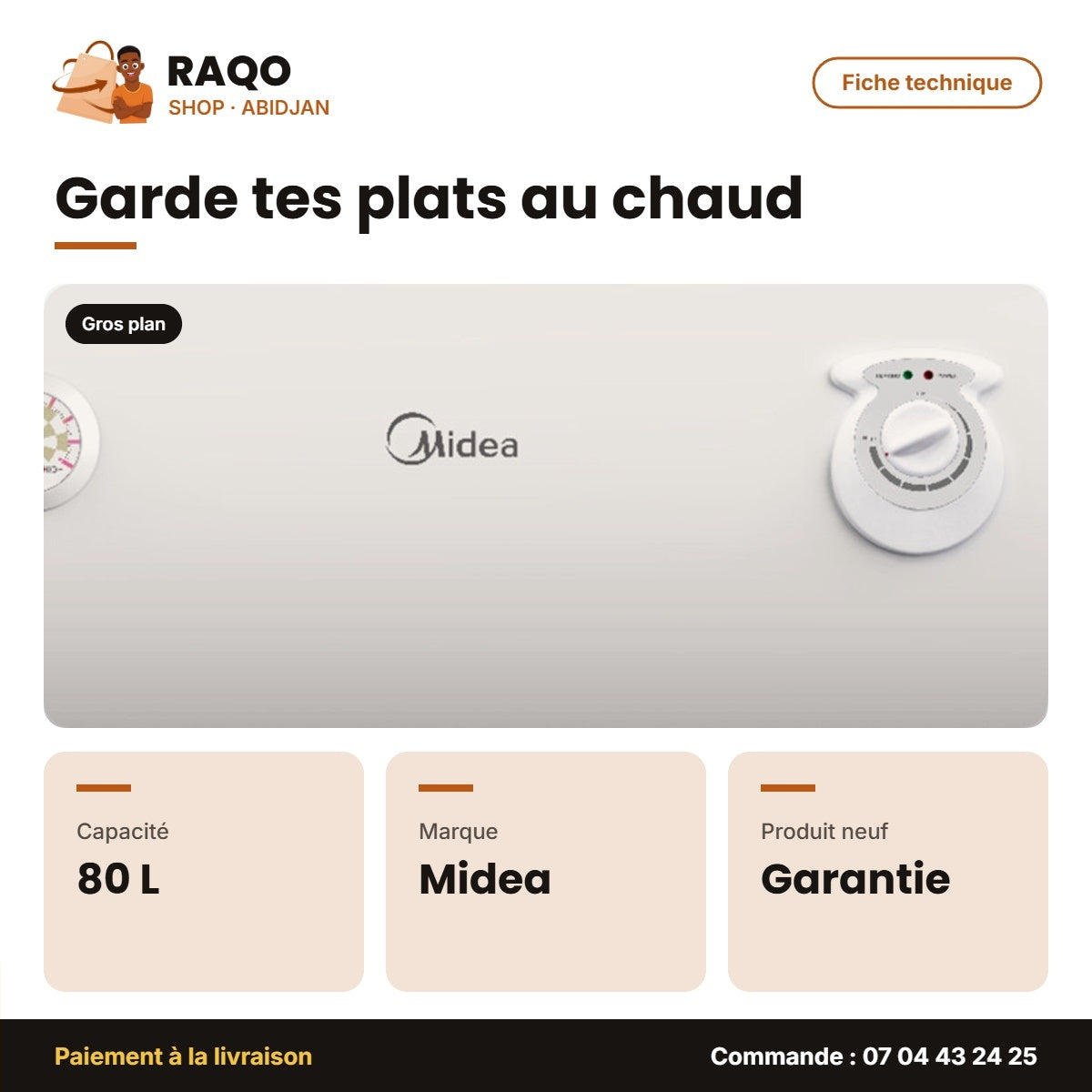 Chauffe Eau Électrique Horizontal 80 Litres Midea | D80-15A