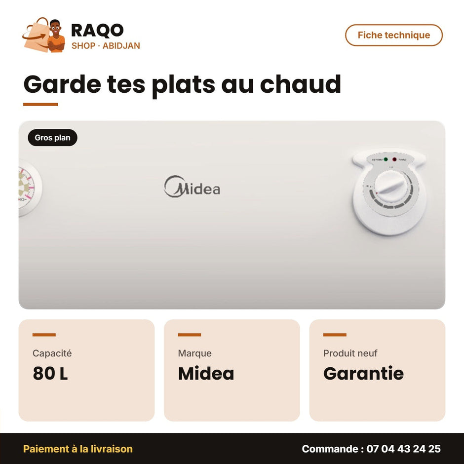 Chauffe Eau Électrique Horizontal 80 Litres Midea | D80-15A