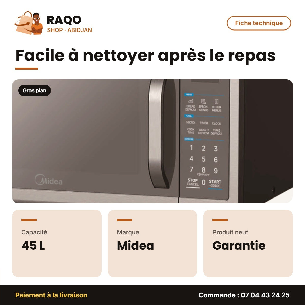 Four à Micro-Onde Midea – 45L – 20 Menus Auto. – Digital Control | EM142A2MI-B