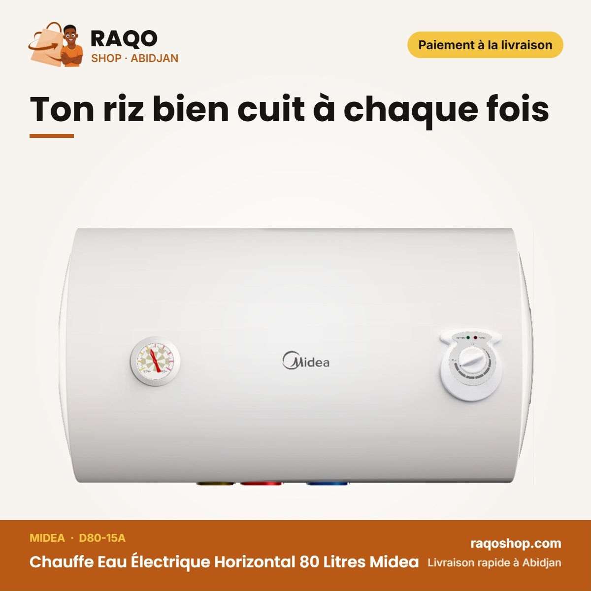 Chauffe Eau Électrique Horizontal 80 Litres Midea | D80-15A