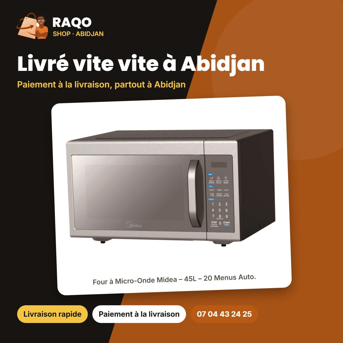 Four à Micro-Onde Midea – 45L – 20 Menus Auto. – Digital Control | EM142A2MI-B