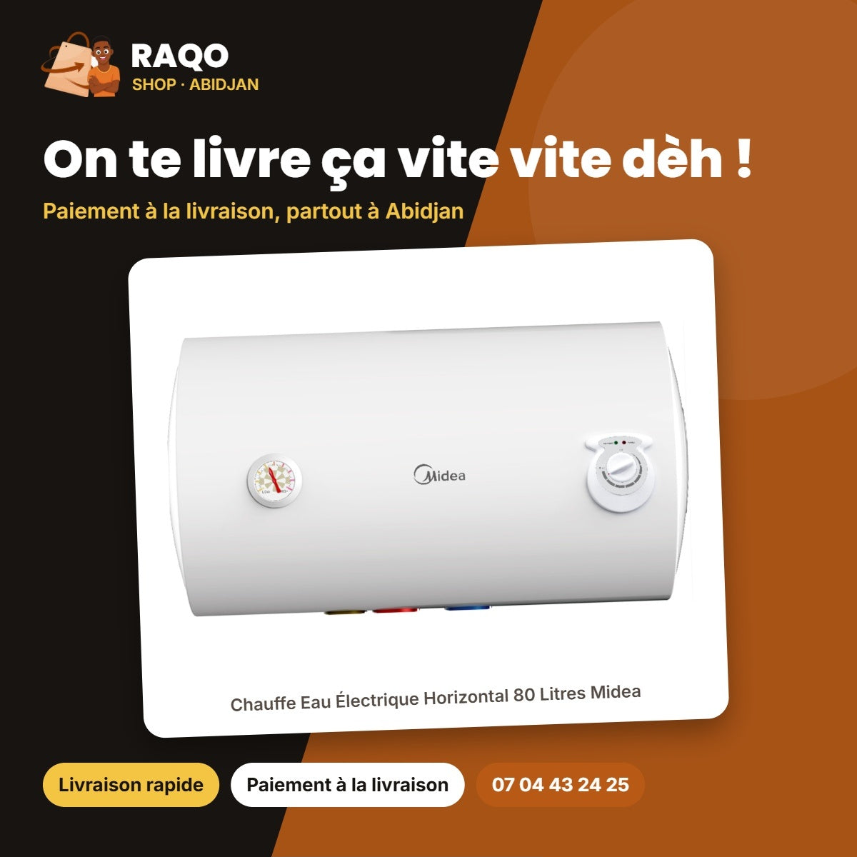 Chauffe Eau Électrique Horizontal 80 Litres Midea | D80-15A