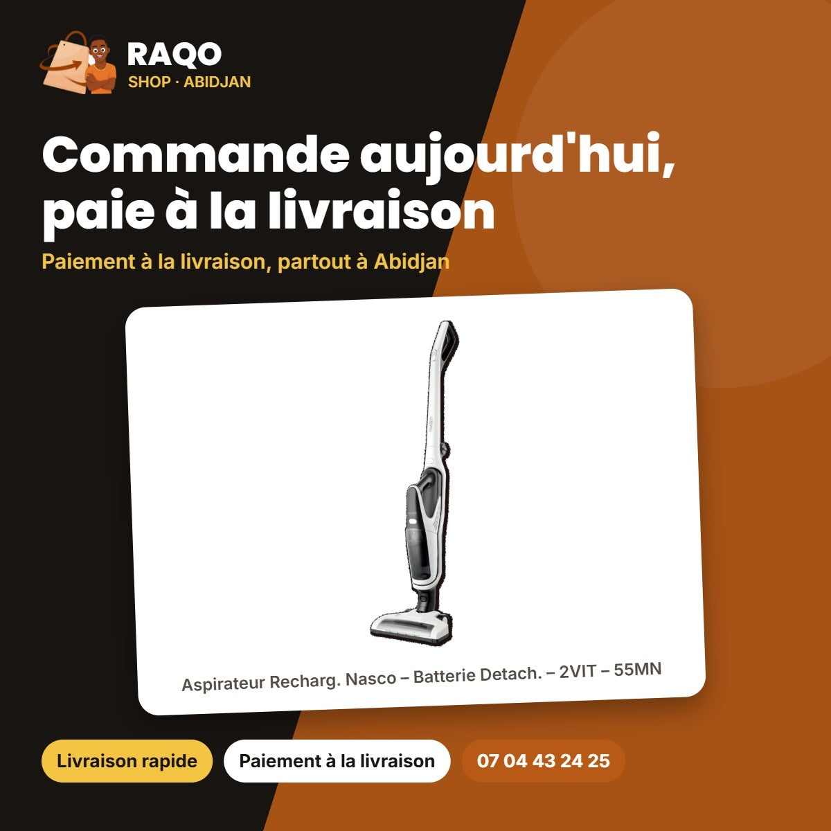 Aspirateur Recharg. Nasco – Batterie Detach. – 2VIT – 55MN | VC2980C-GS
