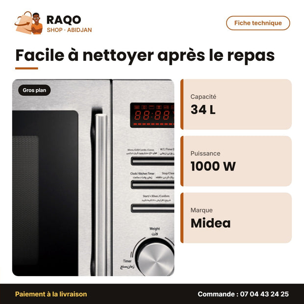 Four à Micro-Onde Midea – 34L – 1000W-230V – 8 Auto Menus | AG034AB6