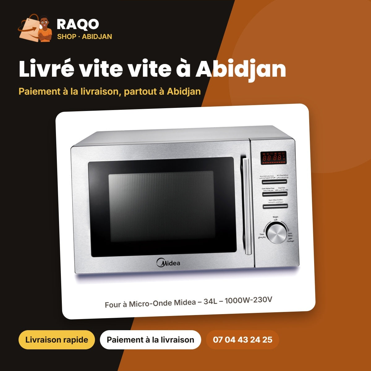 Four à Micro-Onde Midea – 34L – 1000W-230V – 8 Auto Menus | AG034AB6