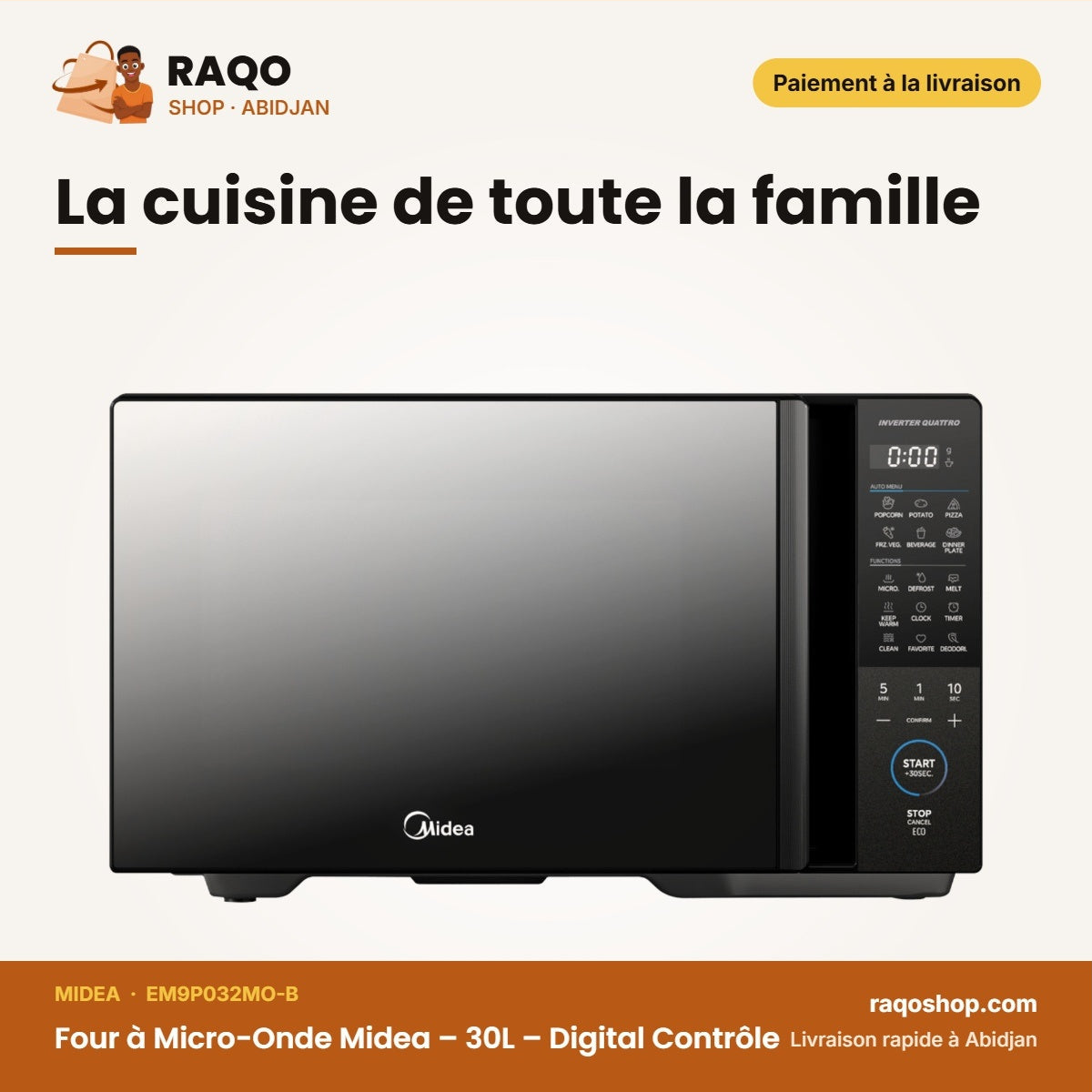 Four à Micro-Onde Midea – 30L – Digital Contrôle – Inverter Quattro | EM9P032MO-B