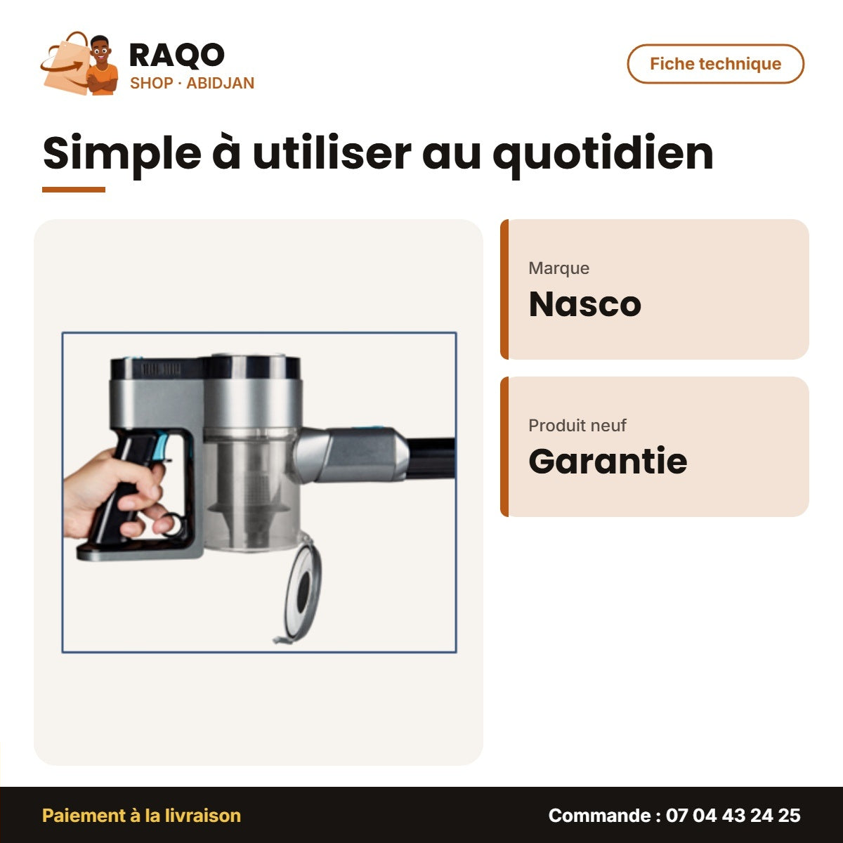 Aspirateur Recharg. Nasco – 45MN – 21.6V – Indicateur D'etat de la Batterie | VC3923-GS
