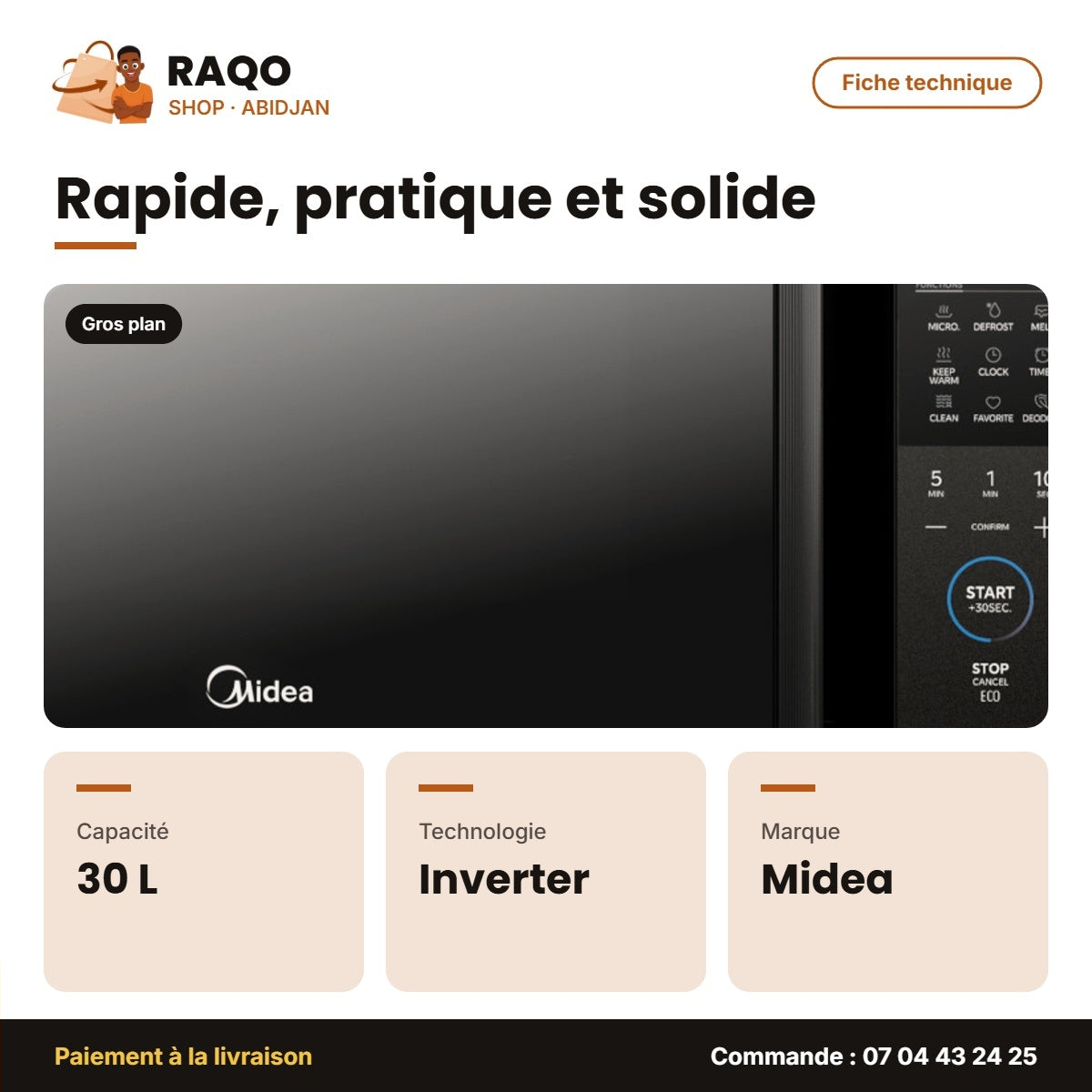 Four à Micro-Onde Midea – 30L – Digital Contrôle – Inverter Quattro | EM9P032MO-B