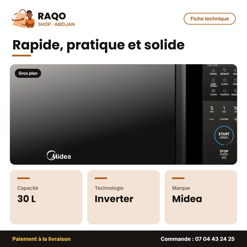 Four à Micro-Onde Midea – 30L – Digital Contrôle – Inverter Quattro | EM9P032MO-B