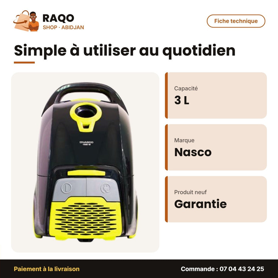 Aspirateur Nasco – Silent – 3L – Multi Filter System With Hepa | VCH4807F-GS