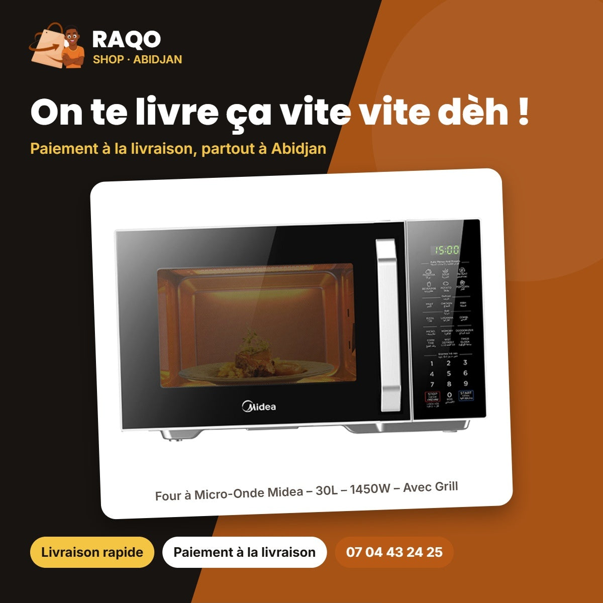 Four à Micro-Onde Midea – 30L – 1450W – Avec Grill | EG9P032MX-S