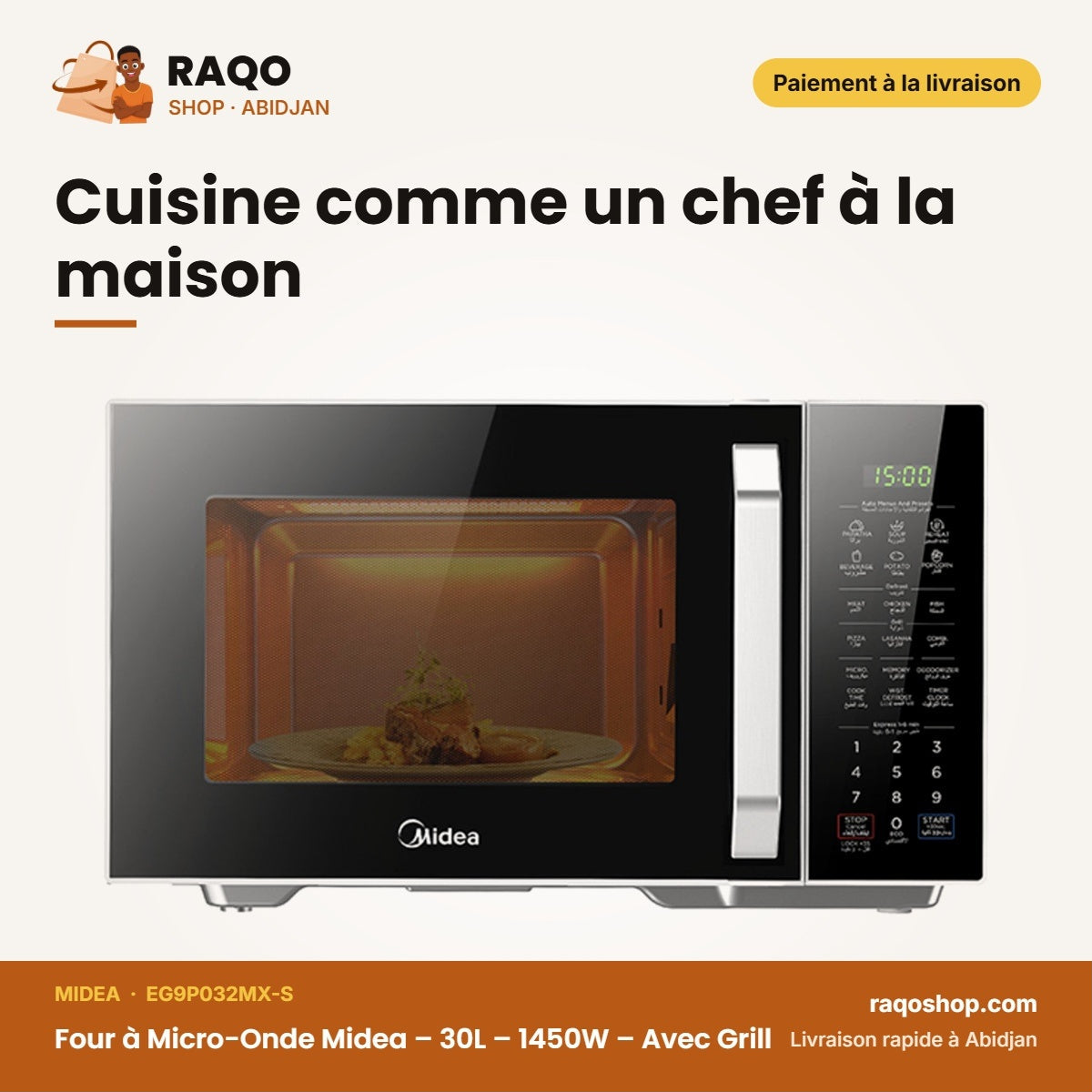 Four à Micro-Onde Midea – 30L – 1450W – Avec Grill | EG9P032MX-S
