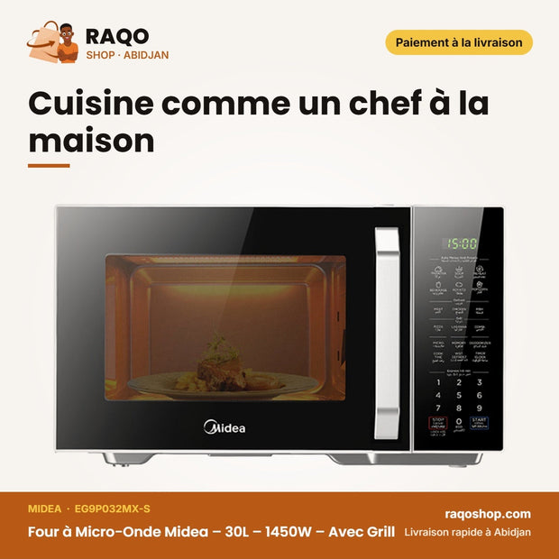Four à Micro-Onde Midea – 30L – 1450W – Avec Grill | EG9P032MX-S