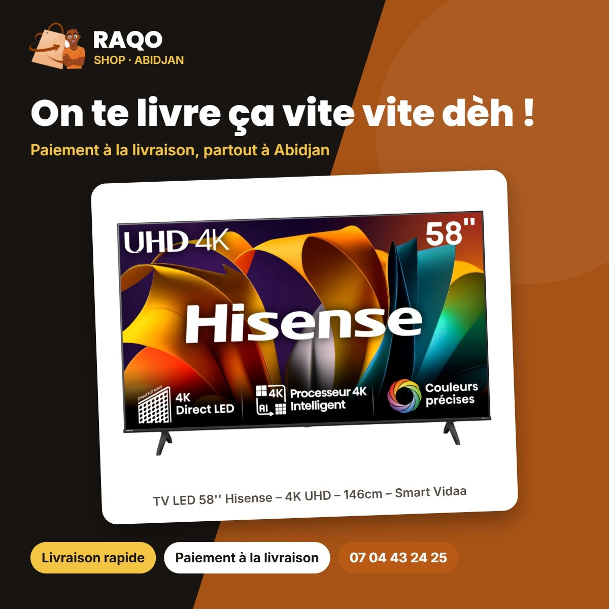 TV LED 58'' Hisense – 4K UHD – 146cm – Smart Vidaa | 58A6N