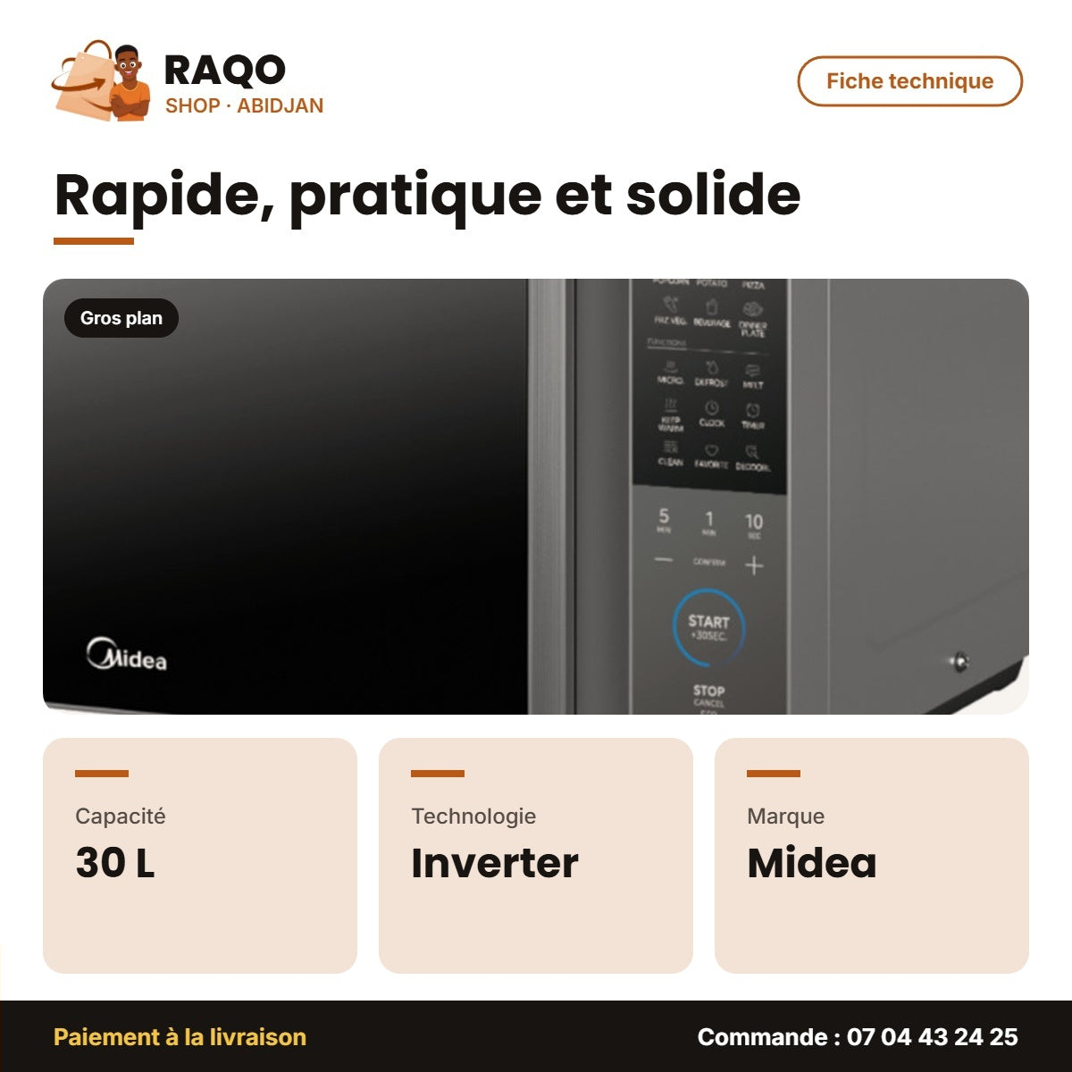 Four à Micro-Onde Midea – 30L – Digital Control – Inverter Quattro | EM9P032MO-S