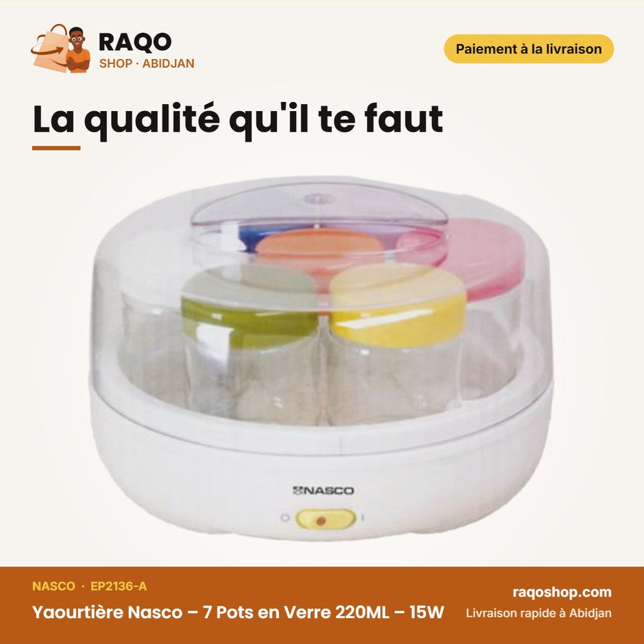 Yaourtière Nasco – 7 Pots en Verre 220ML – 15W | EP2136-A