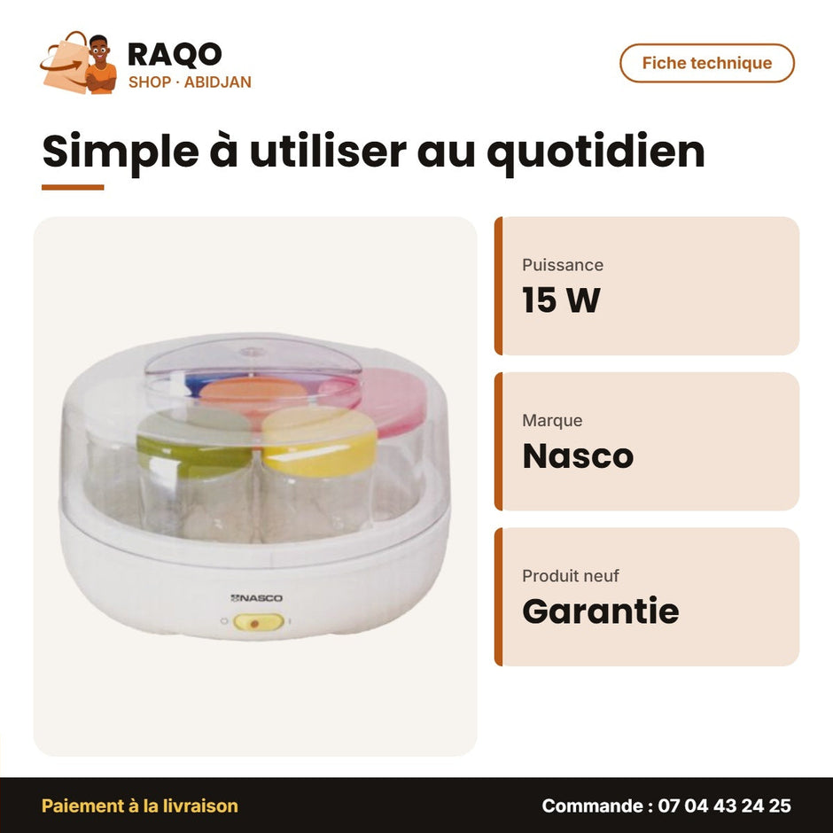 Yaourtière Nasco – 7 Pots en Verre 220ML – 15W | EP2136-A
