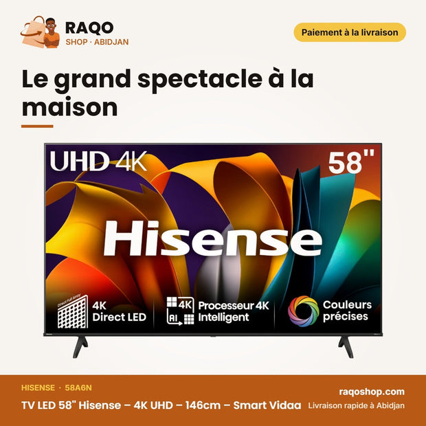 TV LED 58'' Hisense – 4K UHD – 146cm – Smart Vidaa | 58A6N