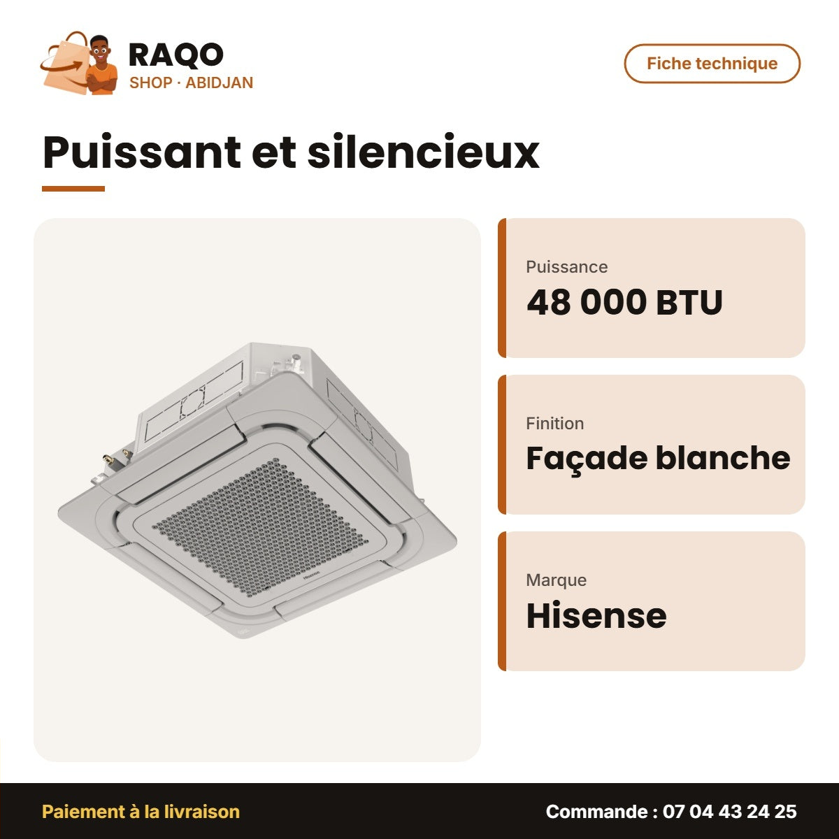 Split Cassette Hisense 48.000 BTU – Façade Blanche | AUC-48HR6SEKA