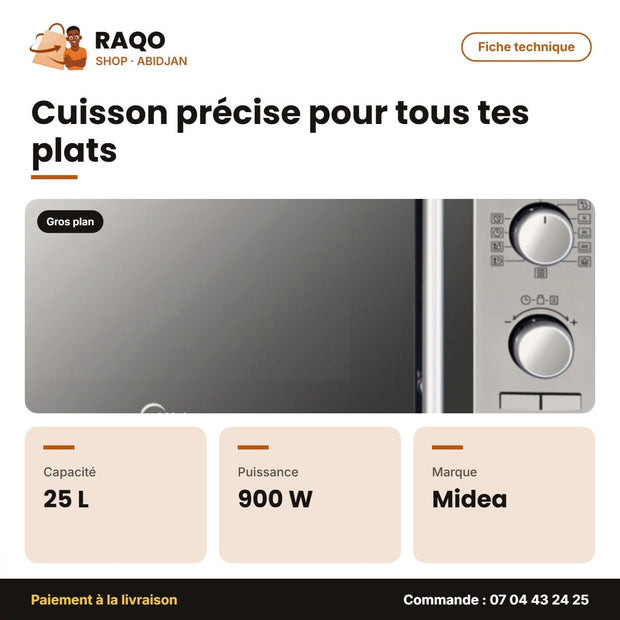 Four à Micro-Onde Midea – 25L – 900W-230V – 8 Auto Menus | AG925AGN