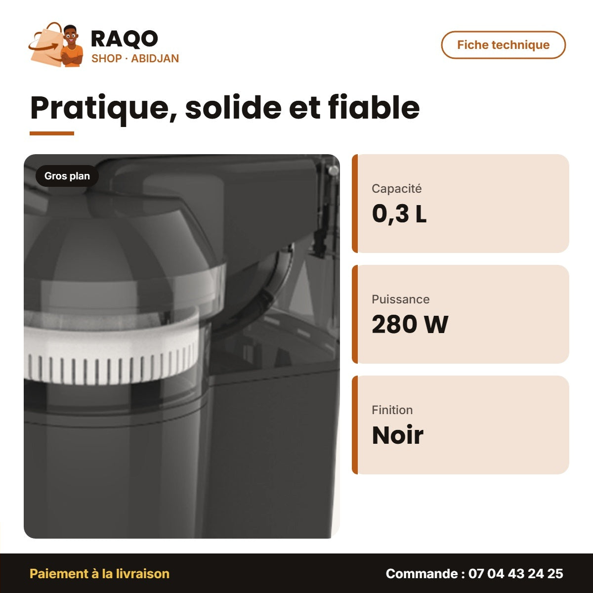 Presse Agrumes Nasco – 0.3 L – 280W – Noir | NAS-J712-MF-TMT