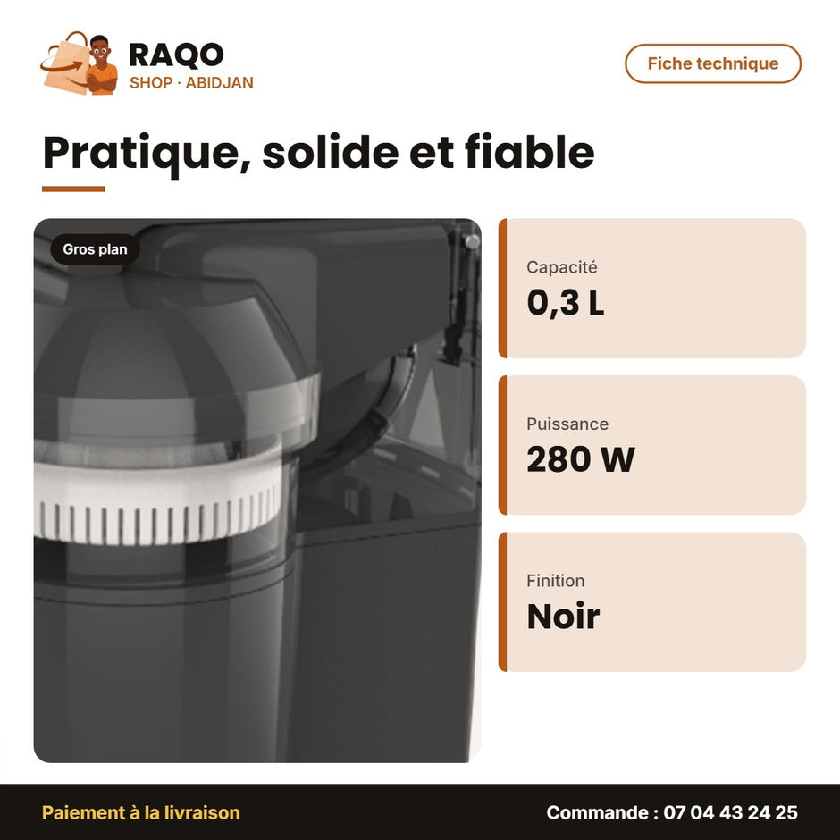 Presse Agrumes Nasco – 0.3 L – 280W – Noir | NAS-J712-MF-TMT