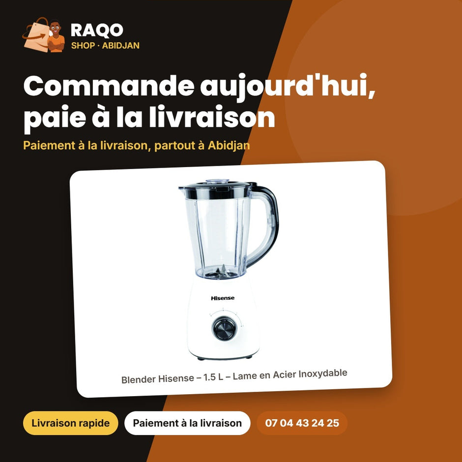 Blender Hisense – 1.5 L – Lame en Acier Inoxydable – Moteur Blanc | H15TBWES1