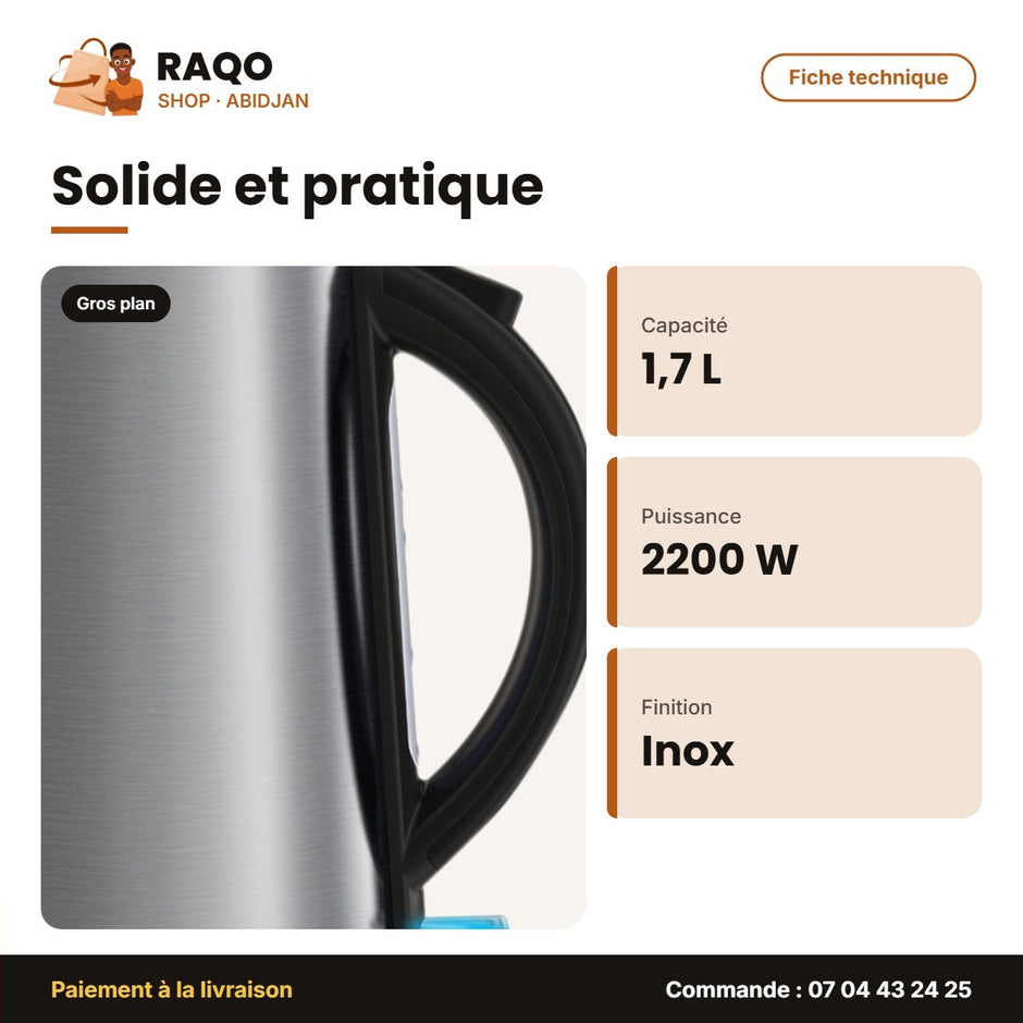 Bouilloire Électrique Hisense – 1.7L – Acier Inoxydable – 1850-2200W | H17KSSS1