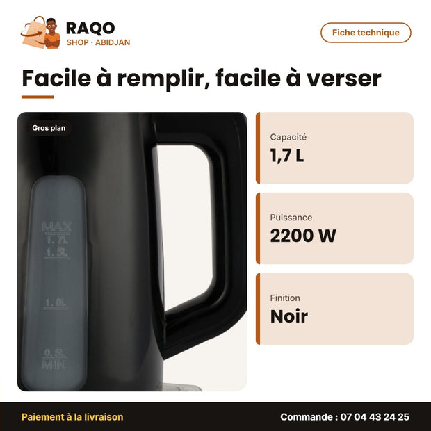Bouilloire Électrique Hisense – 1.7 L – Noir – 1850-2200W | H17KBKS1