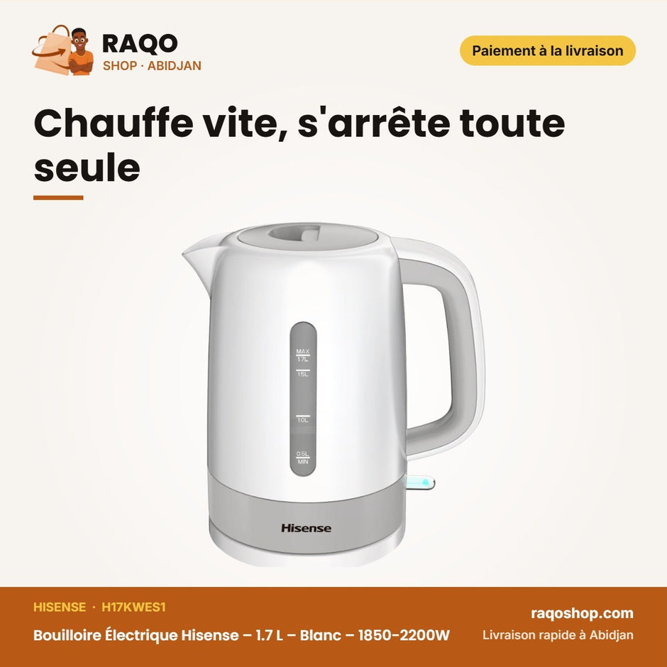 Bouilloire Électrique Hisense – 1.7 L – Blanc – 1850-2200W | H17KWES1