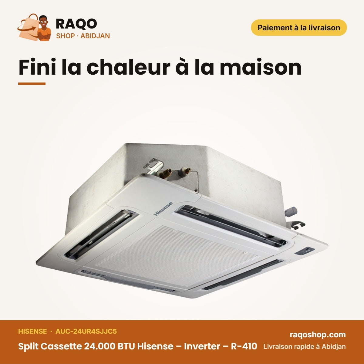 Split Cassette 24.000 BTU Hisense – Inverter – R-410 – Façade Blanche | AUC-24UR4SJJC5