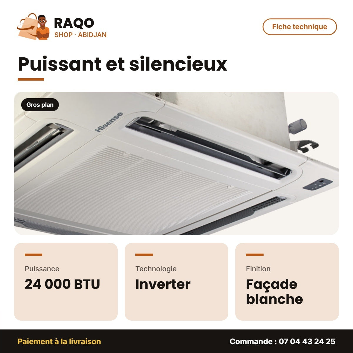 Split Cassette 24.000 BTU Hisense – Inverter – R-410 – Façade Blanche | AUC-24UR4SJJC5